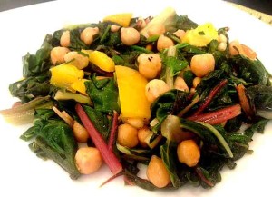 Lemony Swiss Chard with Garbanzo Beans and Pine Nuts