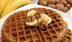 banana oat waffles with walnuts