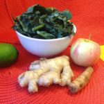 turmeric, ginger, lime, kale, and apple for turmeric smoothie