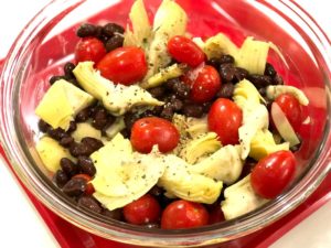 artichoke salad with black beans and tomatoes