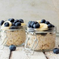 blueberry and coconut overnight oats in jars