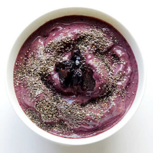 purple acai chia and dried plum smoothie bowl - ancient grain recipe - Melissashealthyliving.com