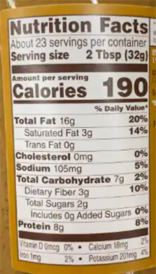 Lara Scudder's Smooth peanut butter nutrition label