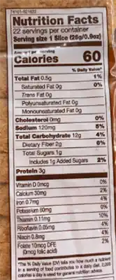 Nature's Own Whole wheat bread nutrition label