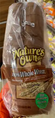 Natures Own whole wheat bread front label