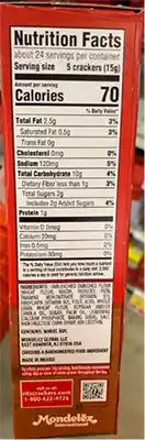 Ritz whole wheat crackers nutrition label