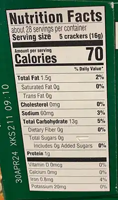 Ulsalted tops premium saltine crackers food label