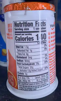 Yoplait nutrition facts label